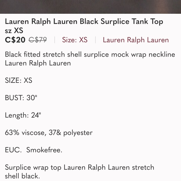 Lauren Ralph Lauren Black Surplice Tank Top sz XS - Picture 6 of 6